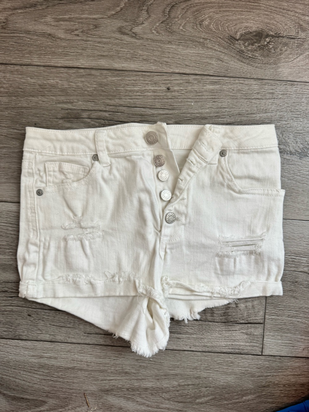 refuge White Distressed Denim Button-Front Shorts
